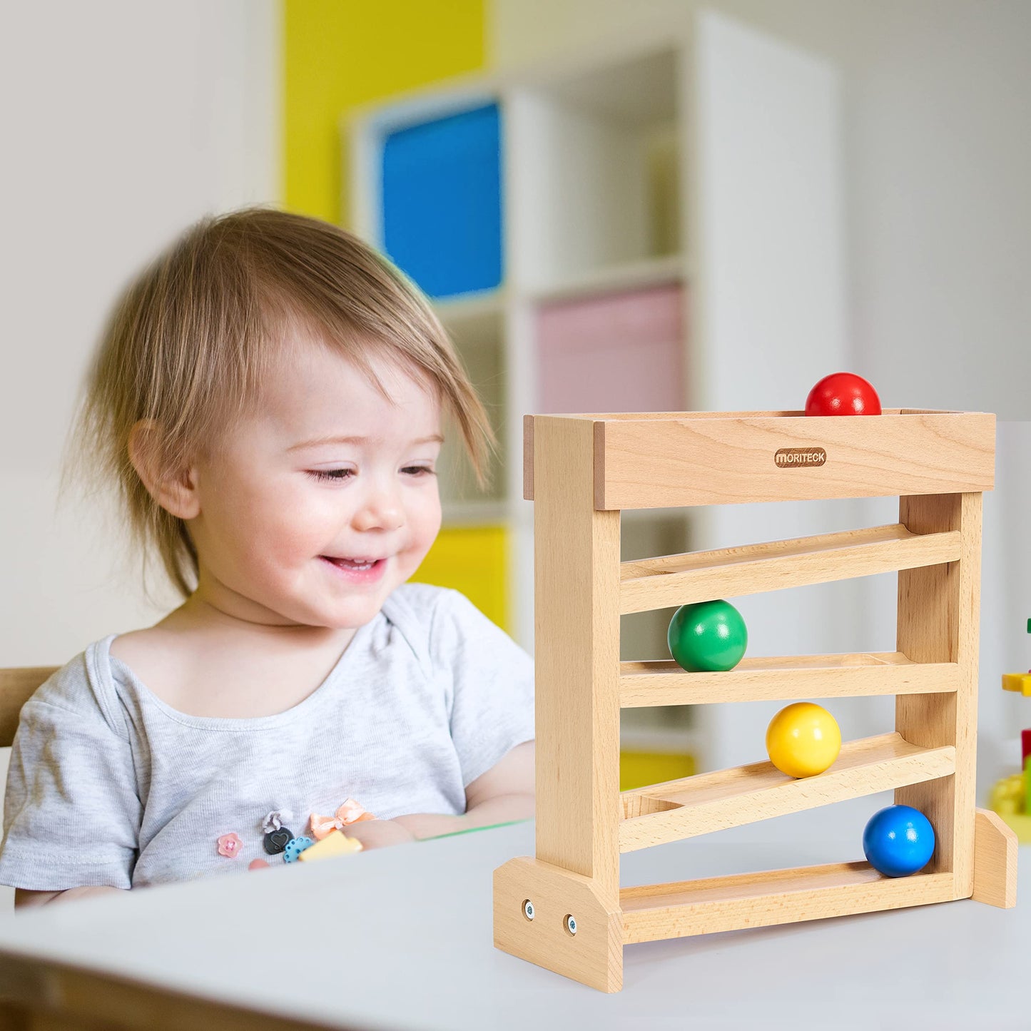 MORITECK Montessori Ball Drop Toy, Wooden Ball Tracker, Early Developmental Pound Toys for Toddlers for 1-3 Year Old, Boys Girls Baby Birthday Gift