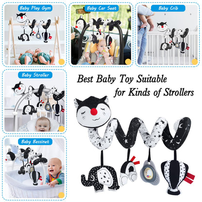 FATI Car Seat Toys for Babies 0-6 Months, Black and White High Contrast Baby Spiral Carseat Toy for Infant 0-3, 3-6 Newborn, Stroller Toys for 0 3 6 9 12 Months Baby Ideal Gift