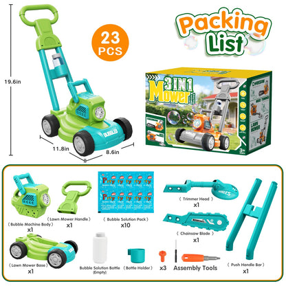 Bubble Lawn Mower for Kids, 3-in-1 Bubble Machine Blower with 10 Bubble Solution, Outdoor Push Toys for Toddlers Ages 3-8, Birthday Easter Summer Gift for Boys Girls 3 4 5 6 7 8 Year Old