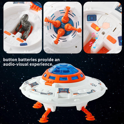 Wbzle Rocket Ship Toy, UFO Spaceship Toy Set with Alien, Space Toys with Lights and Sound, Astronaut Figure Playset, STEM Toddler Educational Toys for Boys 4-6 Year Old