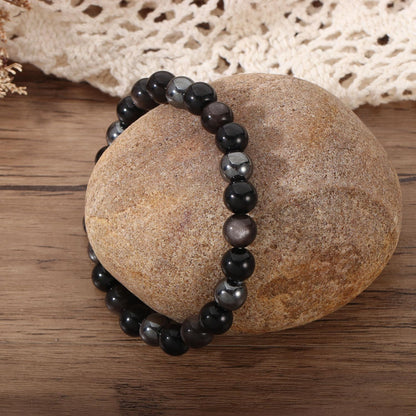AULSIEY Hematite Black Tourmaline Obsidian Bracelet for Men, Triple Empath Protection Bracelet Gifts for Women, Protection Healing Crystal Bracelets, Evil Eye Jewelry Bracelets Mental Health-8mm
