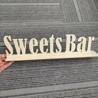 Wooden Sweets Bar Table Sign, Freestanding Wedding/Birthday Table Centerpiece Decorations, Sweet Bar Centerpiece with Stand for Events & Parties.