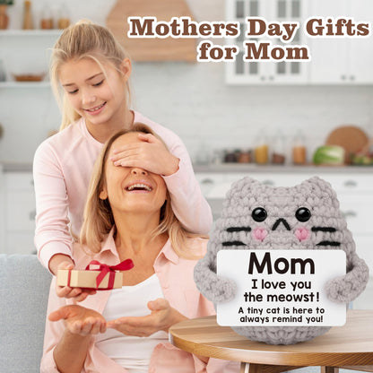 tGifGLonyi Mothers Day Crochet Cat Gifts for Mom from Daughter Son Cute Birthday Gift for Moms Mother Mama, Love You Best Moms Ever Gift for Mother's Day Decoration