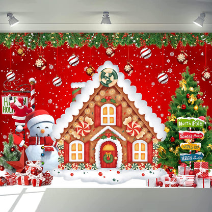 Christmas Backdrop Gingerbread House Backdrop for Wall Photoshoot Winter Merry Xmas Tree Background Santa Xmas Background Holiday Party Decorations 7x5ft