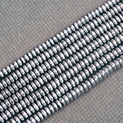 BONNY BOXX 1 Strand (150PCs) Natural 2 * 4mm Silver Hematite Rondelle Beads, Natural Abacus Disk Stone Beads Loose Spacer Gemstone for DIY Bracelet Necklace Jewelry Making