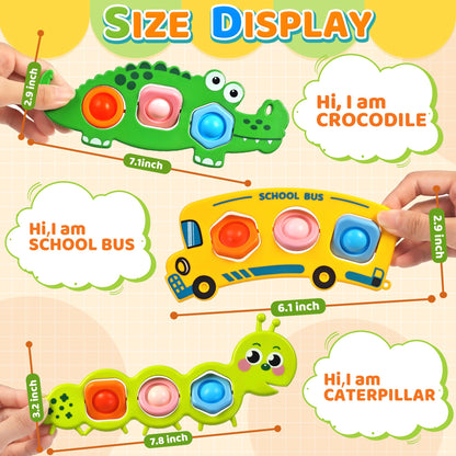 3PC Fidget Popper Sensory Toys Airplane Travel Activities for Toddlers Goodie Bags Pop it Fidget Toys for 12+ Month Babies 1 2 3 Year Old Girls Boys Valentine Gift Easter Basket Stuffer Gift