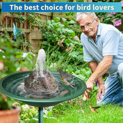 TIANCENTRAL H Electric Bird Bath Fountain Pump with Natural Rock Design, Continuous Water Bubbler (Not Solar) 7.5W Adjustable Submersible Pump with 6FT Anti-Bite Cord for Outdoor Garden & Patio Decor