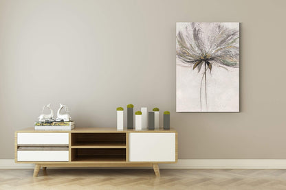 Yihui Arts Hand Painted Abstract Floral Wall Art Pictures Grey White Gold Foil Painting Sand Artwork For Bedroom Decoration