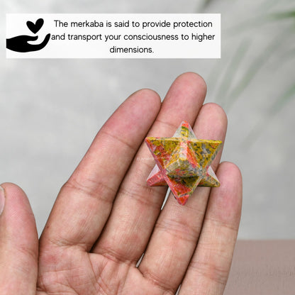 Amazing Gemstone Unakite Merkaba Crystal - 1 Inches Metaphysical Merkaba Star for Meditation - Energetic Tetrahedron Crystal and Healing Stones and Healing (20-25mm)