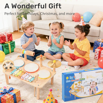 WINGYZ Kids Drum Set – 9-in-1 Montessori Toys for 1-3 Year Old & Wooden Musical Instruments for Toddlers, Baby Musical Toys with Drums, Xylophone, Helps Hand-Eye Coordination, Gift for 1-3 Boys Girls