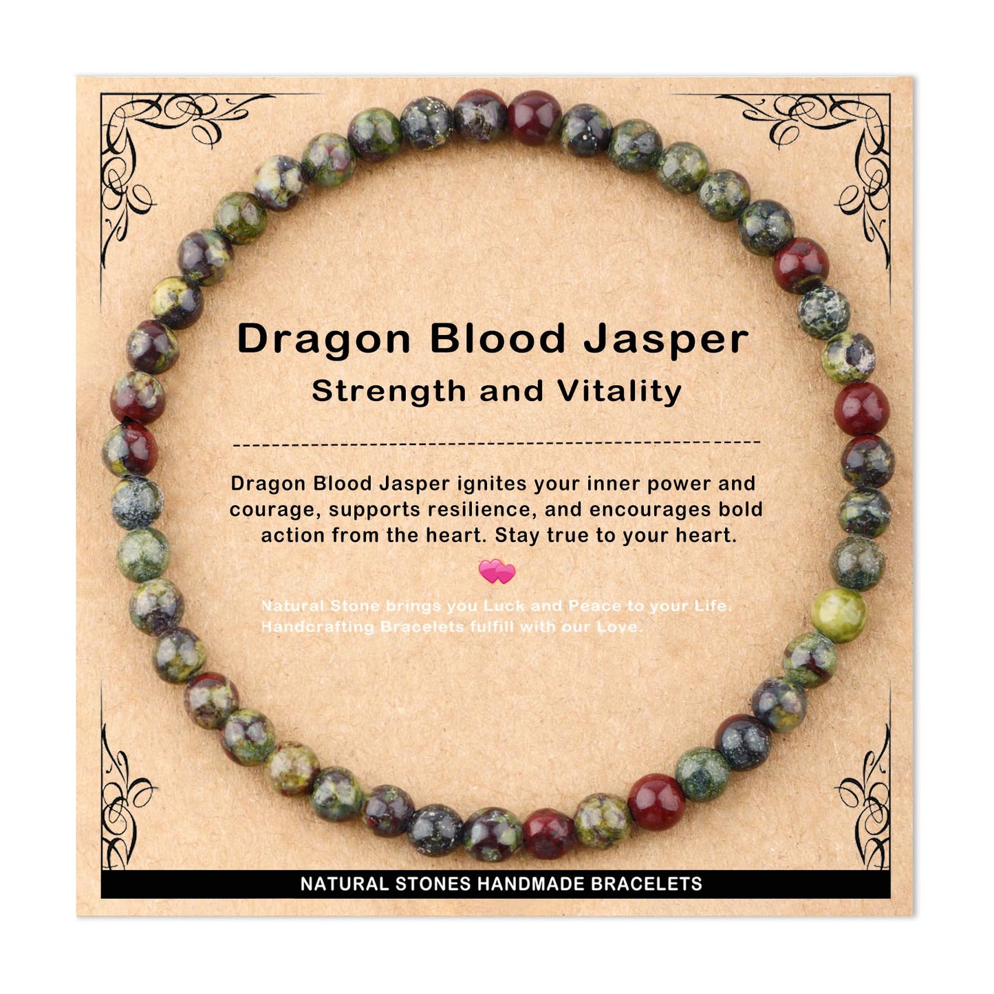 AD Beads 4mm Handmade Dragon Blood Jasper Elastic Bracelet – Natural Gemstone for Strength and Vitality – Meditation, Yoga, Healing and Energy Gift for Men Women