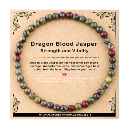 AD Beads 4mm Handmade Dragon Blood Jasper Elastic Bracelet – Natural Gemstone for Strength and Vitality – Meditation, Yoga, Healing and Energy Gift for Men Women