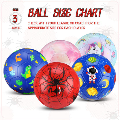HyDren Kids Size 3 Soccer Ball with Pump Official Cute Cartoon Toddler Soccer Durable Outdoor Indoor Sports Football Game Charity Gift for Kids Boys Girls 4 to 6(Spider)