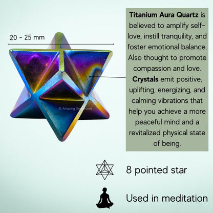 Amazing Gemstone Titanium Aura Quartz Merkaba Crystal - 1 Inches Metaphysical Merkaba Star for Meditation - Energetic Tetrahedron Crystal and Healing Stones and Healing (20-25mm)