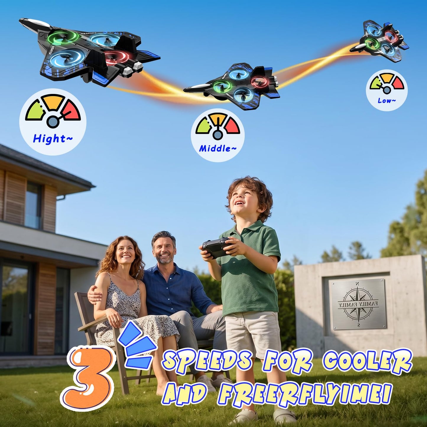 Lovovia Foam Remote Control Airplanes, RC Planes with Light, RC Airplane Fighter Jet for Kids Adults 8-16, 360° Flip, Stunt Roll, Drones for Kids 8-12, Airplane Toy Gifts for Kids Boys(Blue)