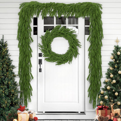 1Pcs 9FT Christmas Norfolk Pine Garland,Realistic Cedar Garland Artificial Pine Cypress Vines,Greenery Garlands for Holiday Xmas Indoor Mantle Decor
