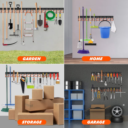TVKB 68'' All Metal Garden Tool Organizer Adjustable Garage Tool Organizer Wall Mount Garage Organizers and Storage with Heavy Duty Hooks Tool Hangers for Garage Wall, Shed, Garden
