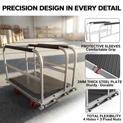 2IN1 Heavy Duty Panel Truck, 36" x 24" Platform Cart w/Rubber Mat & 3 Handrails, 2600 lbs Capacity Drywall & Lumber Cart, Flatbed Cart w/2 Swivel Casters, All-Steel Hand Truck Push Cart
