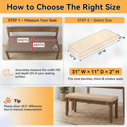 ROFIELTY Bench Cushion 30.5 inch, Durable Bench Cushions for Indoor Furniture, Non-Slip Window Seat Cushions Indoor, Personalized Custom Bench Cushion (Dark Brown, 30.5x11x2)
