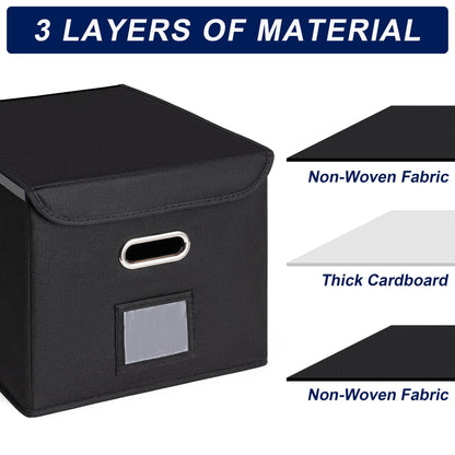 CADONO File Organizer Box with Lid, Large Hanging File Folder Organizer with Plastic Slide, Collapsible Portable Filing Storage Boxes for Office/Decor/Home (Black, 14.9 x 12.59 x 10.8 inch)