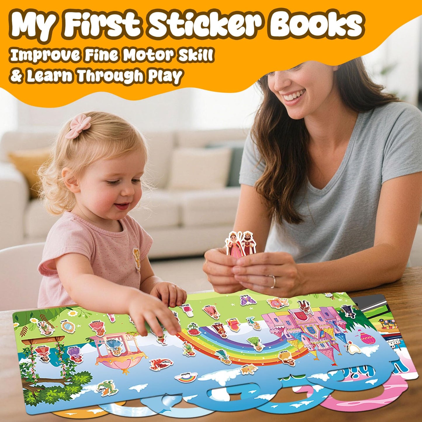 LYNKTOTS 6 Sets Reusable Sticker Books for Toddlers 3+ Years, Jelly Sticker Book for Kids, Travel Stickers Activity Book Travel Toys for Toddlers