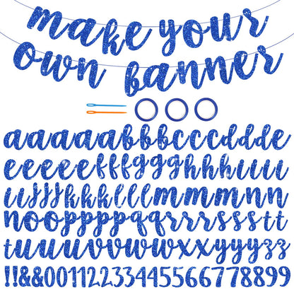 BEISHIDA Glitter Blue 116 PCS A-Z DIY Letter Banner Kit Make Your Own Banner，Including 111 Letters and Numbers 3 Rope and 2 Threading Device,Customized for Birthday Graduation Wedding Party Decor