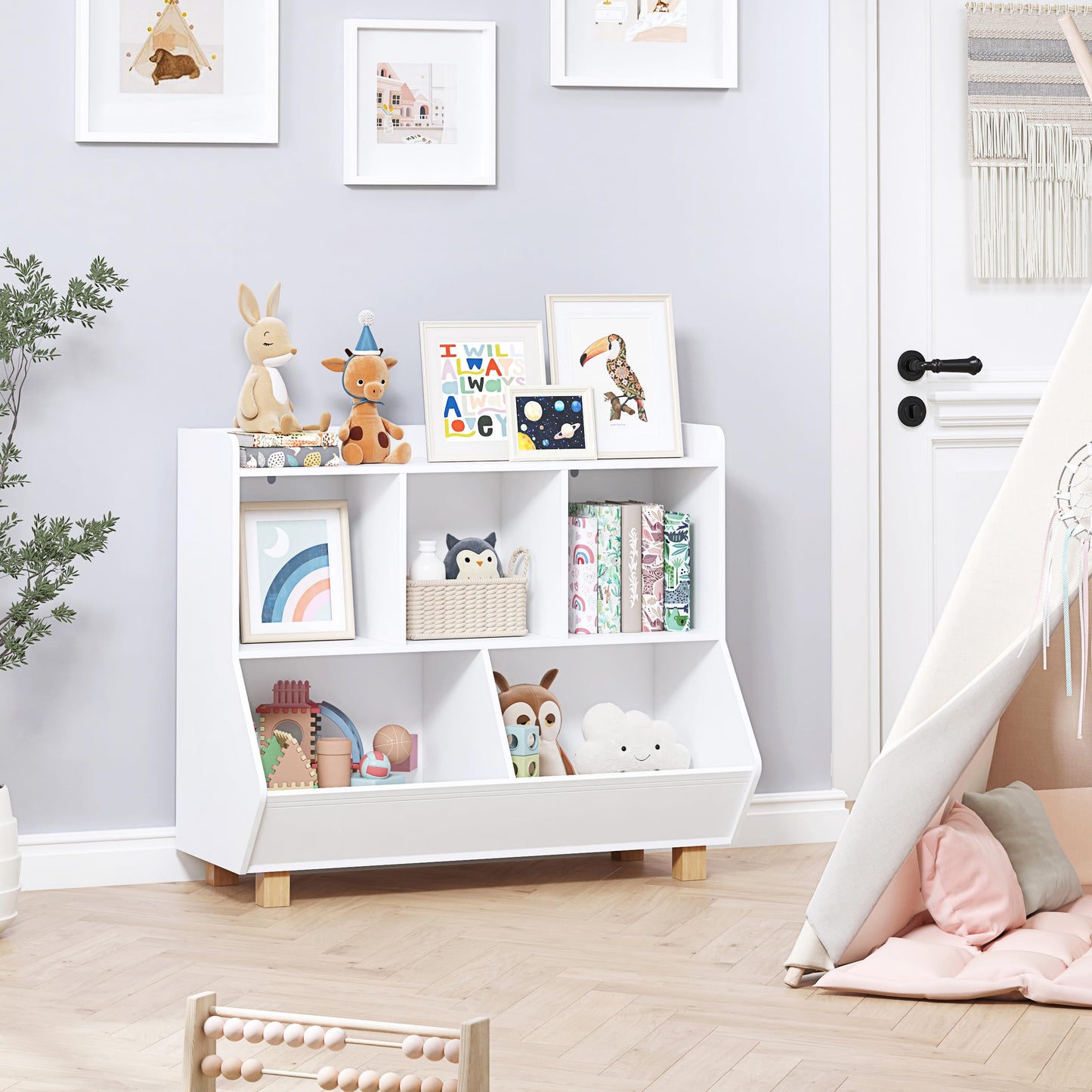 UTEX Toy Storage Organizer, Kids Bookshelf and Toy Storage with Legs, 5 Cube Storage Organizer, Children Bookcase for Kids Room, Living Room, Nursery,White