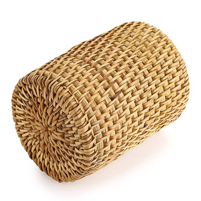 BTSKY Rattan Pen Cup, Handmade Desk Pencil Holders Makeup Brush Holder Multi-Functional Woven Basket Office&Home Desktop Organizer(Cylinder)