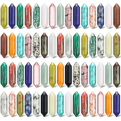 Nuenen 60 Pcs Crystal Hexagonal Wand Stones Bulk Worry Stones Healing Bullet Crystals Stones Sets Witch Hexagonal Bullet Shaped Gemstones Chakra for Witchcraft Meditation Divination(Classic Colors)