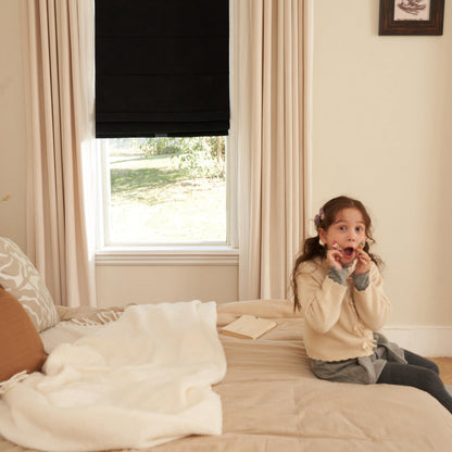 Decleaf Blackout Roman Shades Cordless for Windows, Pull Down Window Shades Blinds with Heavy 430GSM Chenille & White Backing & Thermal Insulated & Hidden Cords, 34x64 Inches (Mottled Black)