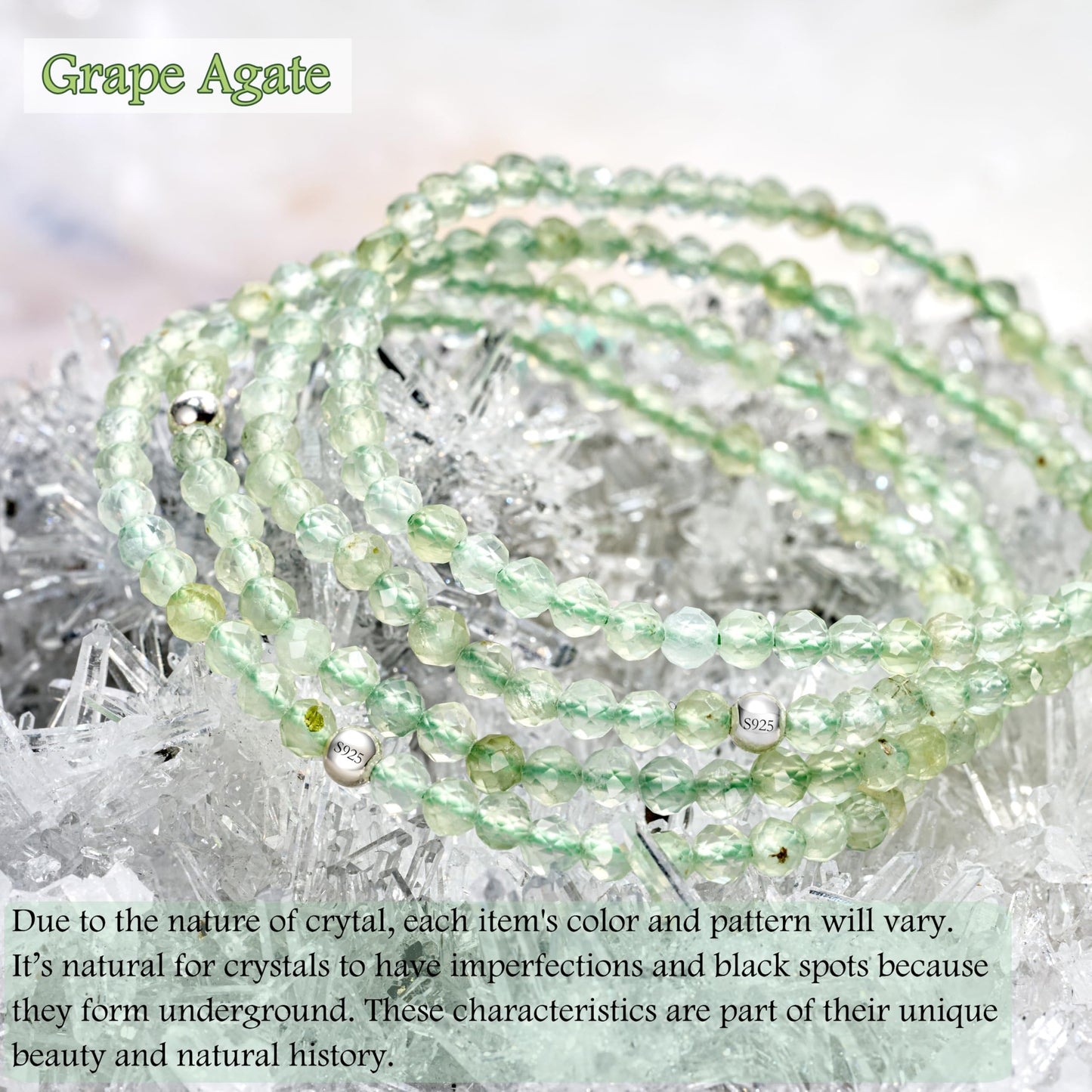 Farfume Grape Agate - Safety - Beaded Bracelets for Women,Handmade Natural Stone 4mm Beads 925 Sterling Silver Stretch Bracelets, Chakra Crystal Gemstone Jewelry Gifts for Mom