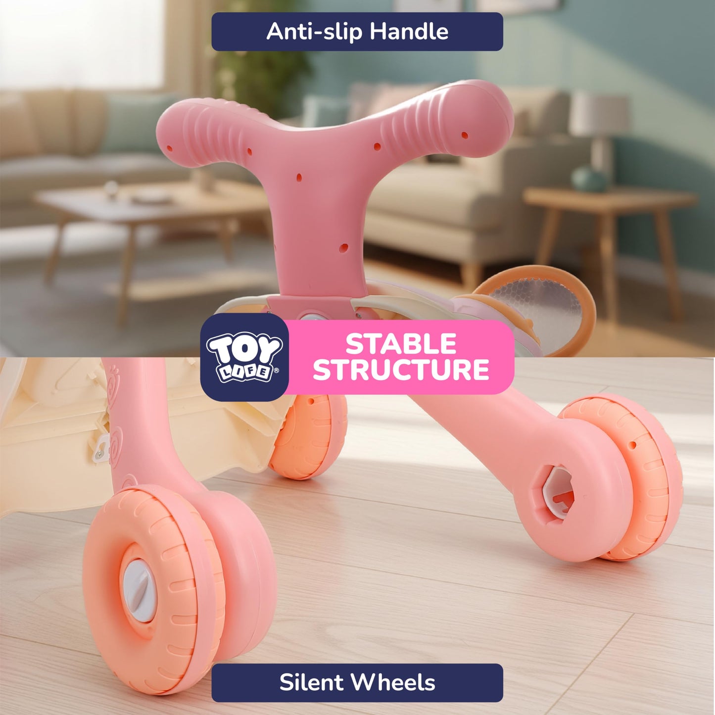 TOY Life 3 in 1 Baby Push Walker and Activity Center for Girl, Sit to Stand Walker for Babies 6-12 Months, Walking Toys with Music Panel for Infants and Toddlers Learning to Walk Pink