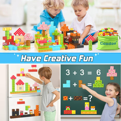 110PCS Magnetic Blocks - Build Mine Magnet World Magic Teleport Pipes Set, Building STEM Sensory Toddler Toys for 3+ Year Old Boys & Girls, Compatible with All Magworld 1” Magnetic Blocks Kids Toys