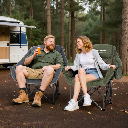 Huskfirm Oversized Camping Chair Padded Camping Chairs Heavy-Duty Foldable Camping Chairs with Cup Holder and Cooler Bag Portable Lawn Chair for Sports Outdoors-Support 450LBS, Grey