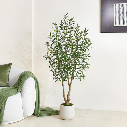 VeriNatural Artificial Olive Tree 5FT, Fake Plants Indoor - Potted Faux Olive Tree with Relistic Leaves and White Planter - Tall Faux Plant for Home Office Living Room Decor
