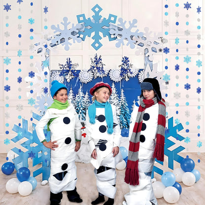 Kriyokiaa 8 PCS Blue Snowflake Garland Set, Double-Sided Glitter Winter Wonderland Hanging Decorations for Baby Shower, Birthday, Holiday Party Backdrop, Navy & Silver Paper Circle Snowflake Strings