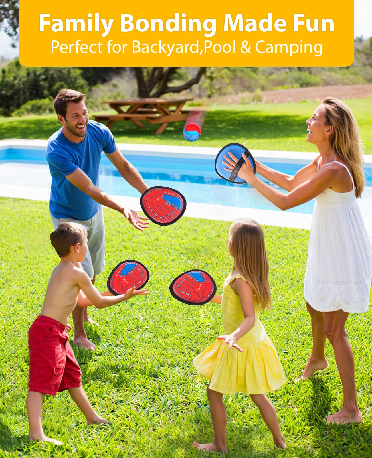 JoyCat Toss and Catch Ball Game for Kids, 4 Paddle Sticky Ball Set, Toddler Baseball Catch Toy, Outdoor Game for Beach, Yard&Camping, Family Sports Easter Basket Stuffer Gift for Boys Girls Ages 3-12