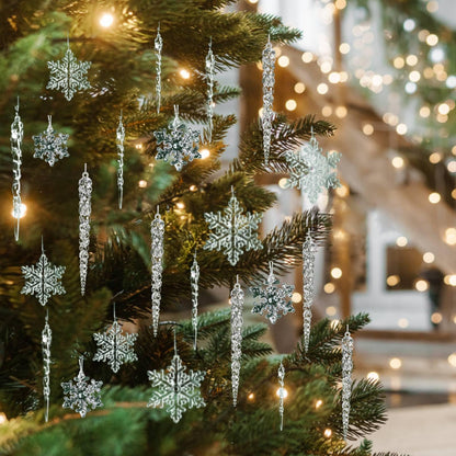 36pcs Christmas Crystal Ornaments Decoration, Hanging Christmas Snowflake Icicle Clear Acrylic Ornament Sets for New Year Wedding Winter Party Decor