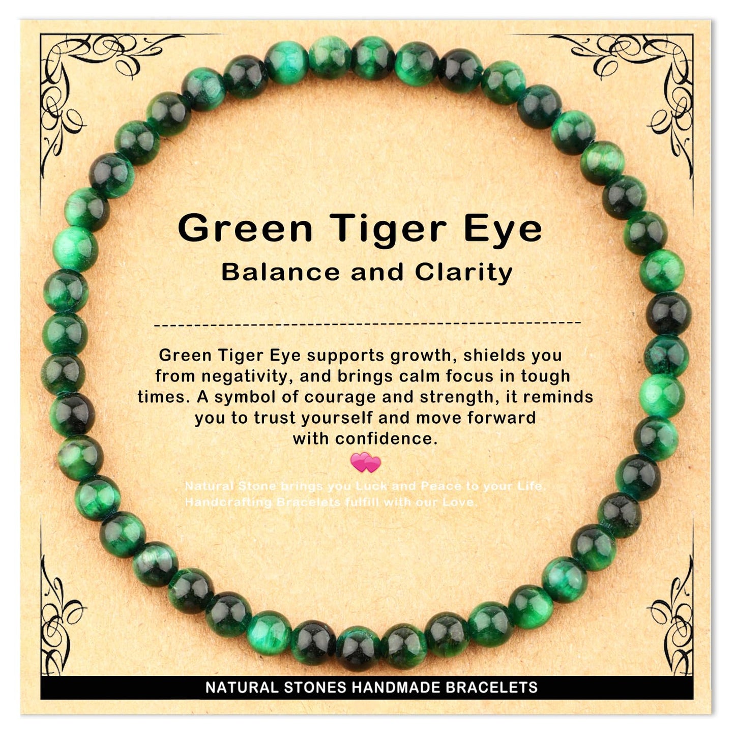 AD Beads 4mm Handmade Green Tiger Eye Elastic Bracelet – Natural Gemstone for Balance, and Clarity – Meditation, Yoga, Healing and Energy Gift for Men Women