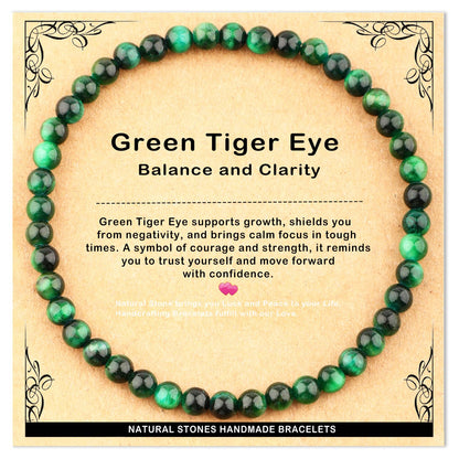 AD Beads 4mm Handmade Green Tiger Eye Elastic Bracelet – Natural Gemstone for Balance, and Clarity – Meditation, Yoga, Healing and Energy Gift for Men Women