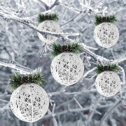 Christmas Ball Ornaments, 4pc Set White Pinecone Rattan Thread String Christmas Tree Ornament Xmas Trees Wedding Party Decorations