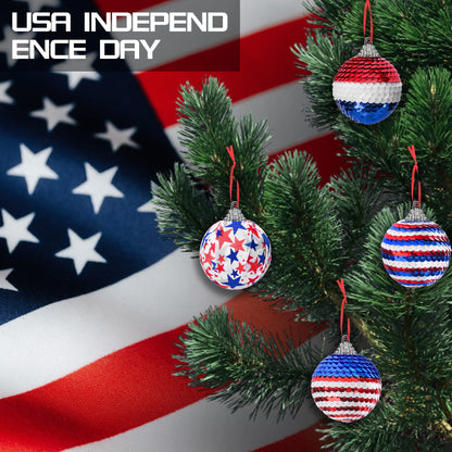 12 Pieces Independence Day Hanging Ball - 2 Inch Memorial Day Sequin Hanging Ball Ornament - 4th of July Red White Blue Tree Decorations for Memorial Day Veterans Patriotic USA Themed Party Supplies