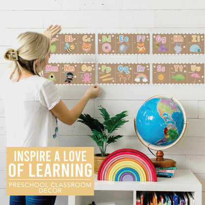 Hadley Designs Alphabet for Classroom Wall Decor - ABC Posters for Classroom Wall Chart Preschool & Kindergarten, ABC Letters & Number Line Elementary Must Haves, Kraft Daycare & Homeschool Essentials