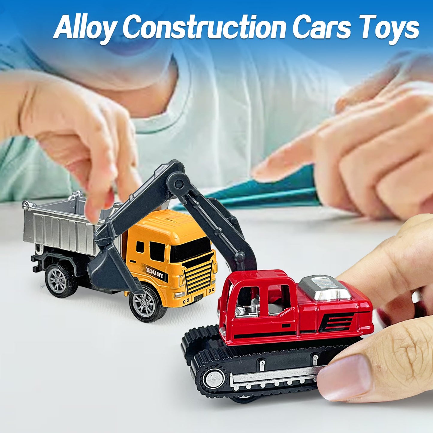 9 Pack Alloy Construction Truck Toys for 3 4 5 6 7 8 Years Old Boys Truck Vehicles Sand Sandbox Beach Toys Excavator Forklift Bulldozer Friction Powered