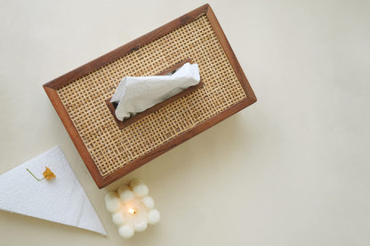 Wooden Tissue Box, Hand Crafted, Holds Standard Tissue Size, Natural Finish Rustic Farmhouse Tissue Box - Brown Tissue Holder Easy to Refill by Slide Bottom - 5” x 9“ x 3"