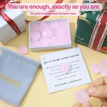 20 PCS Rose Quartz Heart Crystals Natural Crystal Polished Healing Cute Mini Pocket Stones Palm Thumb Love Gemstones Set Bulk Wholesale Reiki Energy Balancing Meditation Pink Heart Gifts for Mother Anniversary Gifts for Women