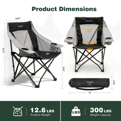 SUNNYFEEL Lightweight Oversized Camping Chairs for Adults Portable Folding Chair with Side Pockets & Cup Holde for Beach,Fishing,Trip,Picnic,Lawn,Concert Outdoor, Carry Bag Included