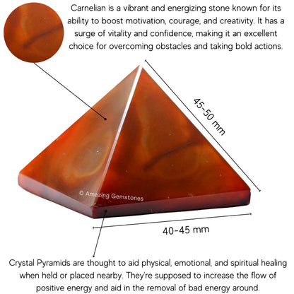 Amazing Gemstone Carnelian Pyramid Crystal Healing Stones - 2" Great Pyramid Figurine of Natural Stone Pyramid for Meditation, Reiki, Chakra Balancing and Crystal Pyramids Grid