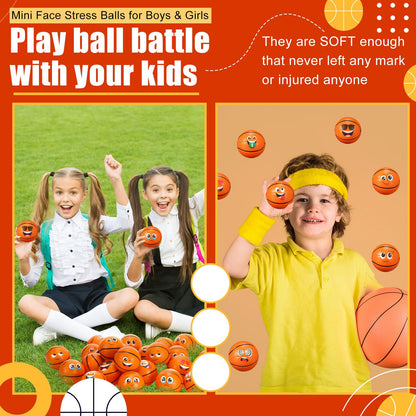 Libima 120 Pcs Mini Face Basketball Stress Balls Bulk 2 Inch Foam Sports Squeeze Balls Small Funny Anxiety Relief Toy for Kid Adult School Gift Class Prizes Party Decoration Supplies (Orange)