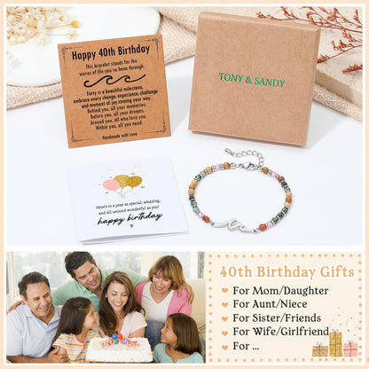TONY & SANDY 40th Birthday Gifts Women, Wave Bracelet for Women Jewelry, 40th Birthday Decorations for Woman, Unique 40 Year Old Bday Gifts for Woman, Best Friend, Daughter, Wife, Sister